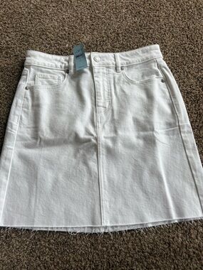 LOFT White Denim A-Line Skirt with Frayed Hem